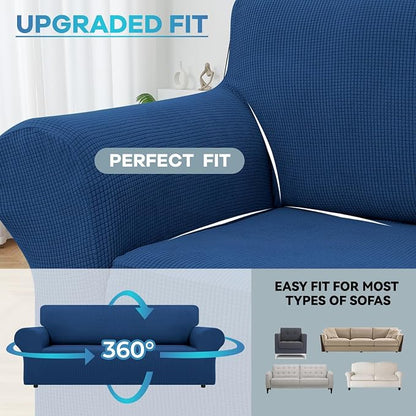 LURKA Stretch Sofa Slipcovers 1 Piece Couch Covers for 3 Cushion Couch Sofa Furniture Protector Full Sofa Covers with Elastic Bottom for Kids and Dog (Large, Royal Blue)