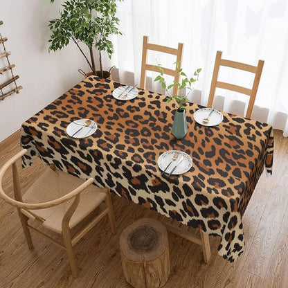 Leopard Pattern Rectangular Tablecloth, Brown Leopard Table Cloth Washable Tablecloths Decorative Table Cover for Kitchen, Dining, or Parties 54x72 Inches