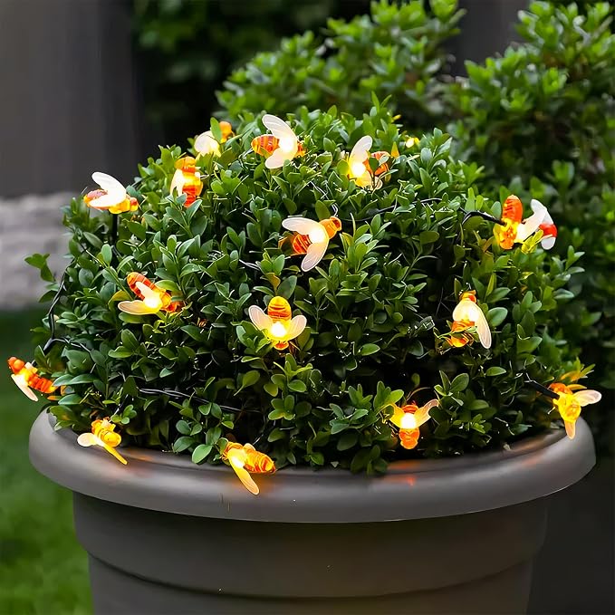JMEXSUSS 2 Pack Solar String Lights Outdoor, 50 LED, Bee | Outdoor Waterproof, Warm White, 8 Modes Twinkle Lights Solar Fairy Lights for Garden Patio Yard Tree Christmas Decorations
