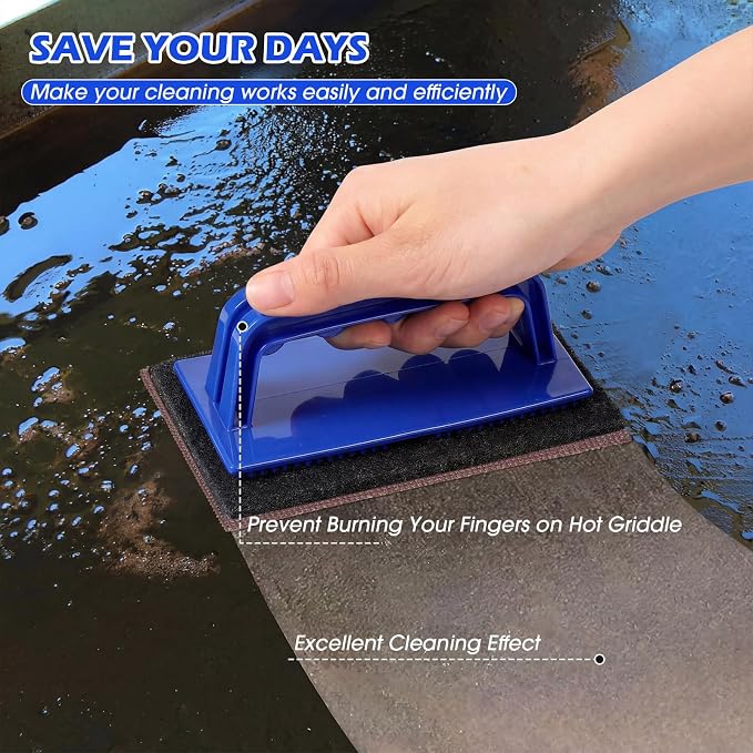 Reallnaive 31 Pcs Griddle Cleaning Kit for Flat Top Grill,Blue | Screen Holder, Grill Screens Cleaning Pads, Heavy Duty Abrasive Mesh Pads for Cast Iron, Stainless Steel Griddle Cleaner
