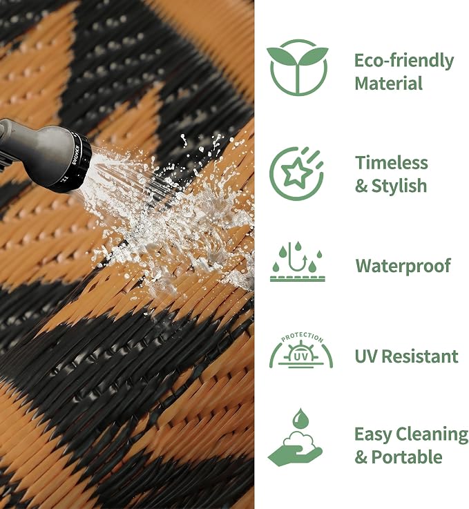 GENIMO Outdoor Rug, Waterproof Plastic Rugs for Patio, 6'x9' Onyx Orange | Outside Larger Modern Carpet Mat for Porch Decor, Deck, Balcony, Camping, RV, Backyard, Picnic, Beach, Reversible, Foldable