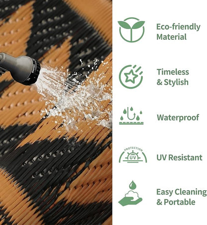 GENIMO Outdoor Rug, Waterproof Plastic Rugs for Patio, 6'x9' Onyx Orange | Outside Larger Modern Carpet Mat for Porch Decor, Deck, Balcony, Camping, RV, Backyard, Picnic, Beach, Reversible, Foldable