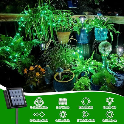 QITONG Green Solar Fairy Lights, 2 Pack Each 66ft 200 LED Halloween String Light Outdoor Waterproof, Silver Wire Christmas Twinkle Mini Lights with 8 Modes