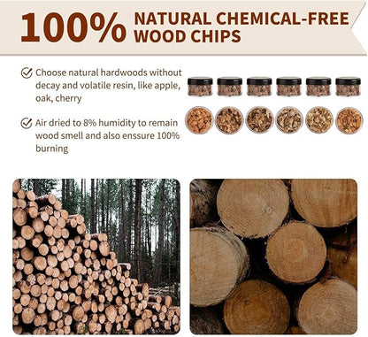 6 Wood Chips for Smoking,Flavors Cocktail Smoker Wood Chip, Smoke Infuser Chips for Drinks includes Peach, Oak, Cherry, Apple, Walnut and Pear Wood Chips for Whiskey Wood Smoking Chip