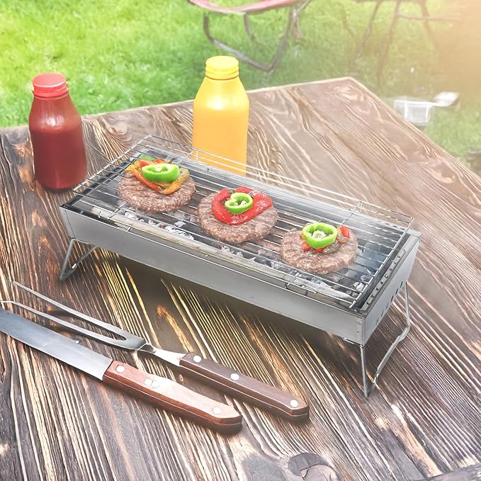 Portable Stainless Steel Grill, Home Charcoal Grill and Outdoor Folding Grill, Perfect for Traveling, Outdoor Cooking and BBQ, Camping, Picnics.