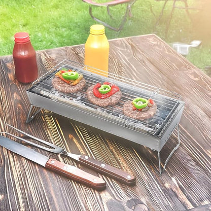 Portable Stainless Steel Grill, Home Charcoal Grill and Outdoor Folding Grill, Perfect for Traveling, Outdoor Cooking and BBQ, Camping, Picnics.