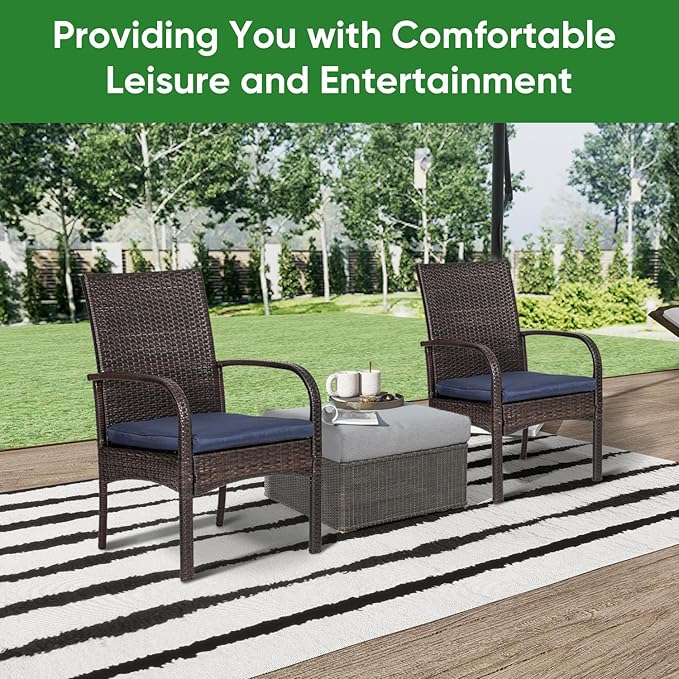 Outdoor Wicker Patio Dining Chairs with Padded Cushions Set of 4: Porch Rattan Chairs Club Chairs with High Back and Deep Seating 350lbs, Brown