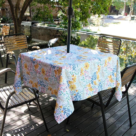 EHouseHome Outdoor and Indoor 60x60 inch Tablecloth with Umbrella Hole and Zipper, Waterproof Zippered Patio Table Cloths, Spring/Summer Table Covers for Backyard Circular Table/BBQs/Picnic