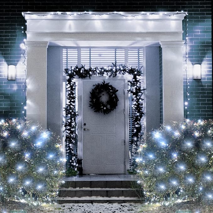 Pooqla Cool White Net Lights, 21x 5ft Christmas Lights Outdoor Green Wire | 360 LED Large Net Mesh Lights Plug in, 8 Modes Waterproof Connectable Bushes Lights for Christmas Hedge Yard Decor