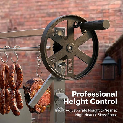 Brand-Man Santa Maria Grill Argentine with Brasero, Wood & Charcoal Parrilla Grilling Station BBQ, Height Adjustable V-Grate & Griddle, Authentic Asado Grill Cooking with Fire Brick, Skewers & S-Hooks