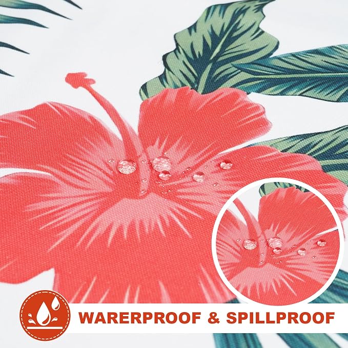 SquarePie Rectangle Outdoor Tablecloth with Umbrella Hole and Zipper 60x84 inch,Water Resistant SpillProof Patio Table Cloth for Spring Summer Camping Garden Poolside Picnic,Palm Leaf Red Flower