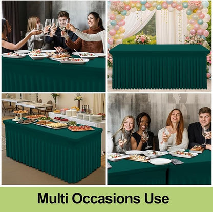 Smiry 2 Pack Spandex Elastic Fitted Table Cloth Skirt for 6FT Table | Stretch Washable Table Cloth, Banquet Table Cover for Wedding, Party, Indoor & Trade Shows, (Blackish Green, 72Lx30Wx30H)