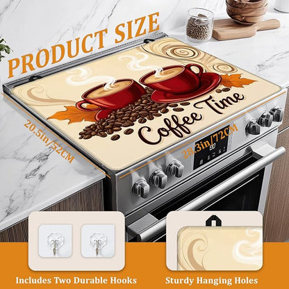 Electric Stove Top Cover,Red Coffee Cups Stove Cover for Glass Top Electric Stove,Coffee Bean Heat Resistant Flat Top Stove Mat Countertop Protector, 28 x 20 Inch