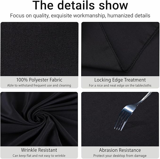MRJ Black 70 Inch Round Tablecloths Stain and Wrinkle Resistant Washable Polyester Table Cloth for Wedding Dining Banquet Birthday Party Buffet