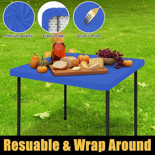 Smiry Rectangle Tablecloth, Elastic Fitted Flannel Backed Vinyl Tablecloths for 3ft Folding Tables, Waterproof Wipeable Table Covers for Indoor, Outdoor, Camping and Picnic (Blue, 42"x42")