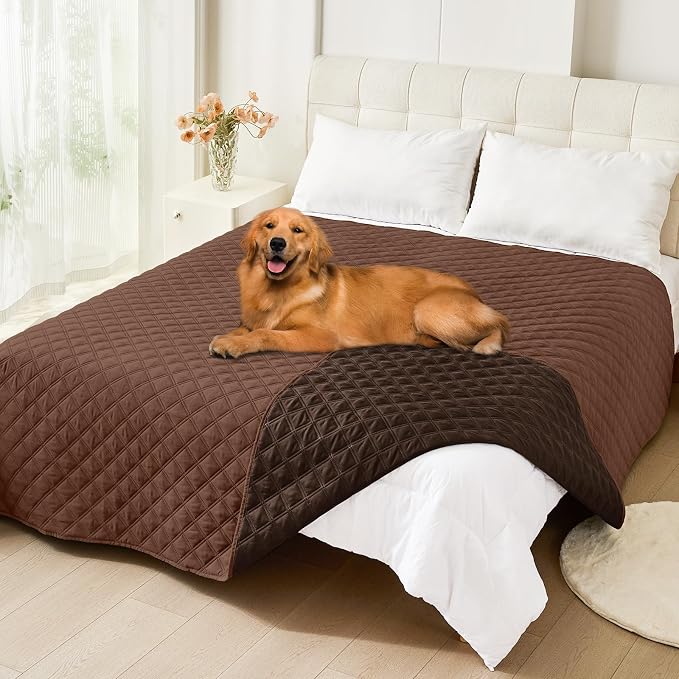 Smiry Waterproof Reversible Dog Bed Cover Pet Blanket | Pet Friendly, Soft Fabric, Washable Dog Blanket for Furniture Bed Couch Sofa, Checkered (82"x82", Brown/Chocolate)