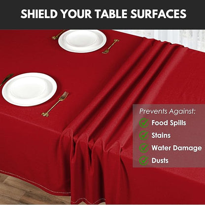 Tablecloth 52x70 Inch 100% Cotton Table Cover Decorative Washable Rectangle Tablecloths for Gifts, Kitchen, Dining, BBQ, Buffet & Camping - Red