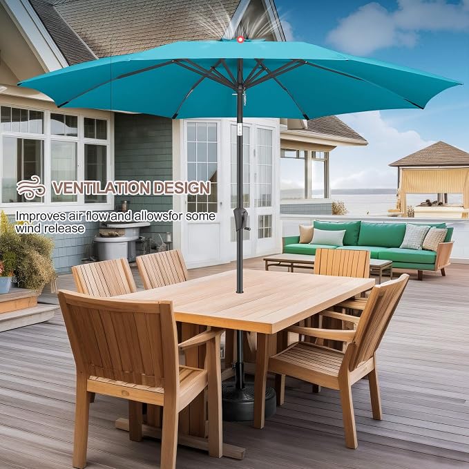 FLAME&SHADE Patio Umbrella Outdoor with Push Button Tilt, 10 ft Aqua Blue | UV Protection, Waterproof, 8 Sturdy Ribs, Porch Deck Umbrella for Pool, Table, Garden, Backyard, Provides Shade