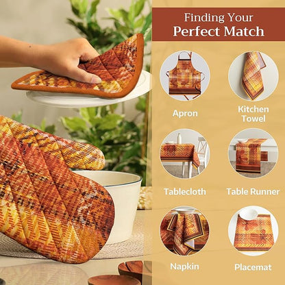 Maison d' Hermine Oven Gloves 100% Cotton Oven Mitt 7" x 13" with Loop Heat Resistant Cooking Gloves for Thanksgiving Christmas Decorations Baking Handling Hot Pans (Pack of 1, Thanksgiving Tartan)