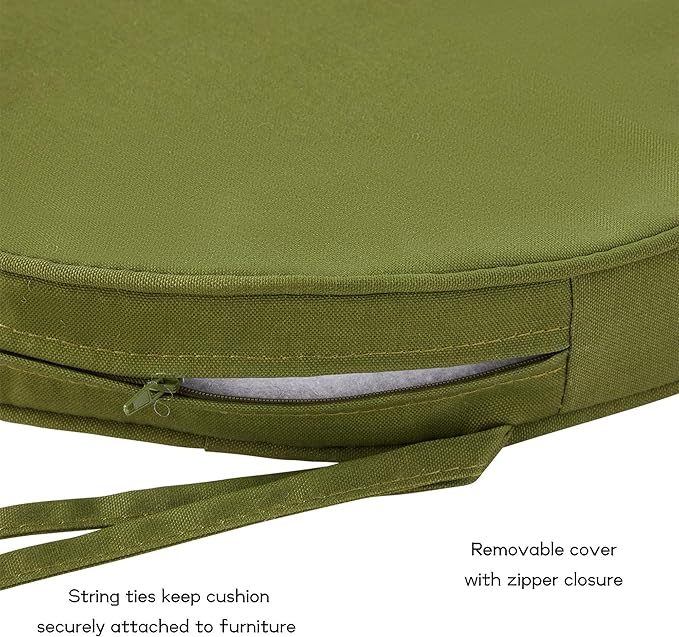 Set of 2 Outdoor 18 inch Round Patio Dining Chair Pads – Comfortable Fiber-Filled Seat Cushions with Ties, Reversible Polyester Fabric - Hunter Green