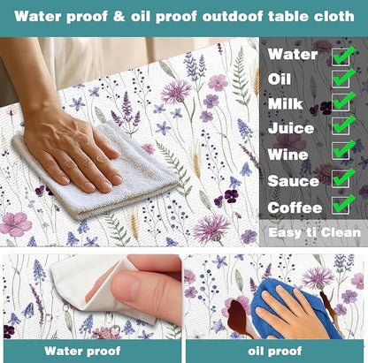 Floral Picnic Table Cover with Bench Covers and Bag, Rustic Wildflower Waterproof Windproof Washable Camping Table Camping Essentials Cover with Elastic Edges, 3 Pcs Set 30x96 Inch