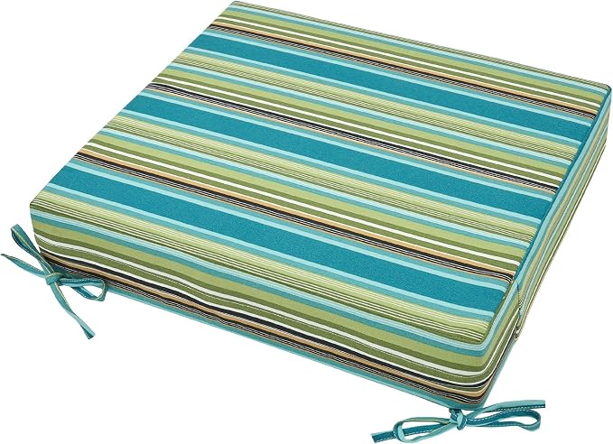 Magpie Fabrics Indoor Outdoor Cushion Cover Replacement 2 Pack, NO Insert! Water Repellent Slipcover with Ties Decor for Patio Garden Chair Sofa Bench Wicker(Green Striped, 22x20x4 Inch)
