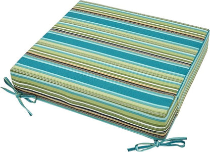 Magpie Fabrics Indoor Outdoor Cushion Cover Replacement 2 Pack, NO Insert! Water Repellent Slipcover with Ties Decor for Patio Garden Chair Sofa Bench Wicker(Green Striped, 22x20x4 Inch)