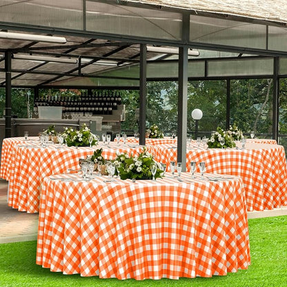 6Pcs Orange Gingham Tablecloths Round, Fall Checkered Table Cover 54x108 In | Orange and White Checkered Round Tablecloths Disposable Waterproof for Fall Picnic Halloween Barbecue Birthday Outdoor Party