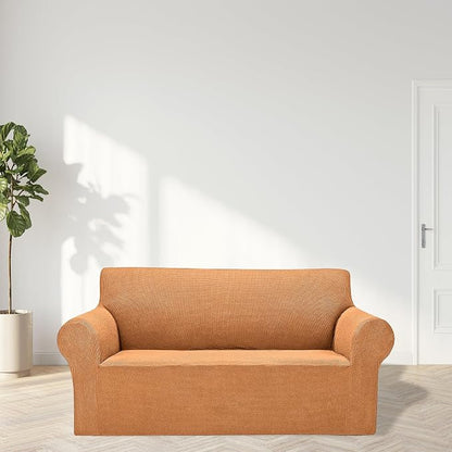 Cupuamon 2026 New Stretch Loveseat Sofa Slipcovers Couch Cover for 2 Cushion Furniture Protector Sofa Covers with Elastic Bottom Jacquard Fabric Small Checks for Pets, Kids - Golden