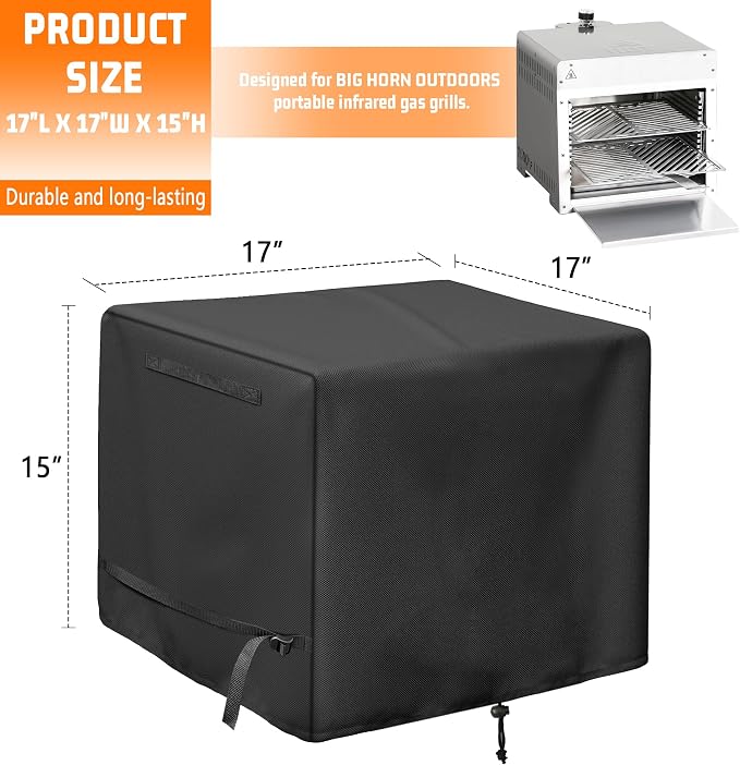 Infrared Grill Cover Black for Big H0RN Outdoor Portable Infrared Gas Grill | Heavy Duty Waterproof Protective Cover for Steak Cooker, Barbecue Propane Oven, Salamander Broiler
