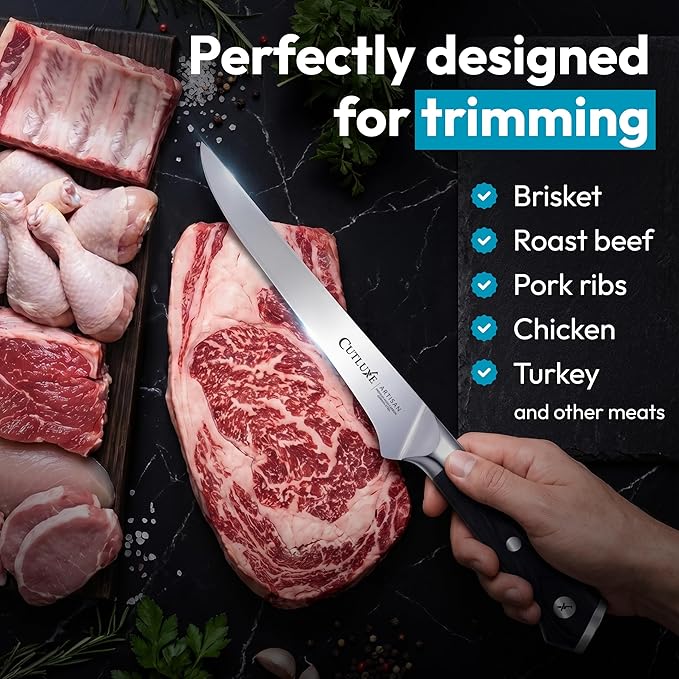 Cutluxe 3-Piece Boning Knife Set – 6" Razor-Sharp Straight, Curved & Flexible Blades, Fillet knife for Fish & Meat Cutting – High Carbon German Steel – Full-Tang Ergonomic Handles – Artisan Series