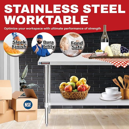 DuraSteel 24x60 Stainless Steel Work Table - NSF Commercial Prep Metal Table w/Adjustable Under Shelf - Kitchen Outdoor Pizza Oven Stand, Garage Workbench, Laundry Utility Worktable - 350 lb Capacity