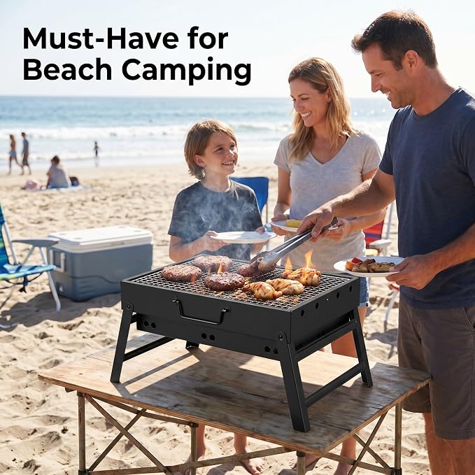 Portable Foldable Charcoal Grill 15" Tabletop BBQ | Lightweight & Compact, Easy Setup, Camping & Picnic, Outdoor Use, Beach & Backyard