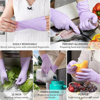 FINITEX Nitrile Disposable Latex-Free Gloves Purple - 5mil 100PCS Latex/Powder-Free 12inch Cleaning Medical Exam Food Glove