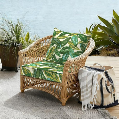 DYTXIII Outdoor Deep Seat Cushion Set, Water Repellent 22"x22" Patio Thick Cushions Replacement with Seat & Back Pillow for Patio Sofa, Wicker Chair, Couch - Lush Leaf Jungle