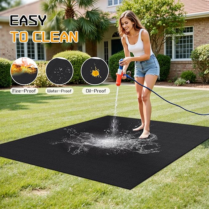 RICHIE 60 x 48 Inch Large Under Grill Mats for Outdoor Grill, Double-Sided Fireproof BBQ Grill Mat, Waterproof Oilproof Heavy-Duty Protector for Charcoal Gas Grills, Fire Pits, Deck, Patio and Lawn
