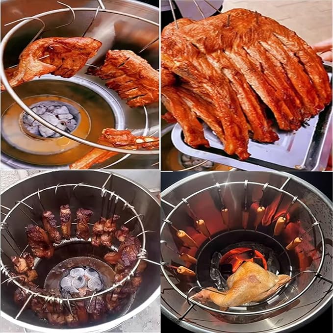 Stainless Steel Charcoal Roast Duck Oven Smokeless BBQ Grill with 400°C Temperature Gaugee and Various Accessories for Duck Turkey Goose Mutton Sucking Pig BBQ About(A)