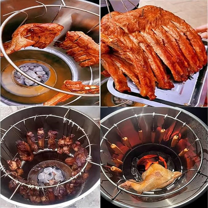 Stainless Steel Charcoal Roast Duck Oven Smokeless BBQ Grill with 400°C Temperature Gaugee and Various Accessories for Duck Turkey Goose Mutton Sucking Pig BBQ About(A)
