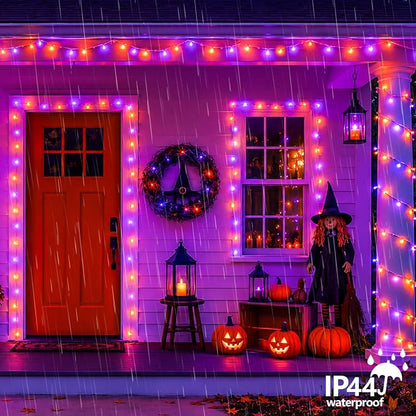 YEGUO 328ft 1000 LED Halloween Lights Outdoor Waterproof, Clear Wire Christmas String Lights Indoor, 8 Modes Twinkle Tree Lights Plug in with Timer Memory.(Orange and Purple)