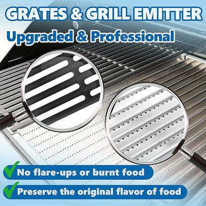 SafBbcue Emitter Plates Grill Replacement Parts for Charbroil Commercial 463241313 463241314 463241013, Stainless Steel & Cast Iron Grates for Charbroil Tru-Infrared 463247109 Grill Parts 3 Burner