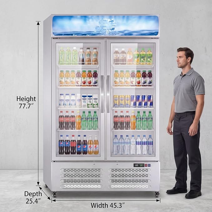 IDEALHOUSE Commercial Refrigerators, 26.8 Cu.Ft Beverage Cooler, Commercial Fridge with Glass Door Display, LED Light Adjustable Shelves Drink Cooler for Restaurant Grocery Store Home, White