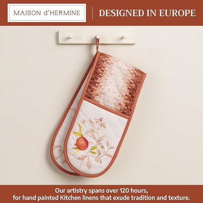 Maison d' Hermine Double Oven Mitts 100% Cotton Double Oven Glove (7"x35") | Heat Resistant BBQ Cooking Gloves with Loop Baking Kitchen Home Hotel Farmhouse Thanksgiving Christmas - Vintage Harvest