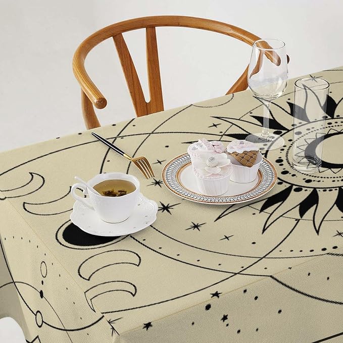 Vintage Tarot Moon Sun Tablecloth Moon Phase Star Galaxy Space Esoteric Astrology Table Cloth Water Resistant Wipeable Table Cover for Farmhouse Picnic Party Holiday Kitchen Dinner Table 60"x110"