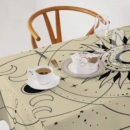 Vintage Tarot Moon Sun Tablecloth Moon Phase Star Galaxy Space Esoteric Astrology Table Cloth Water Resistant Wipeable Table Cover for Farmhouse Picnic Party Holiday Kitchen Dinner Table 60"x110"