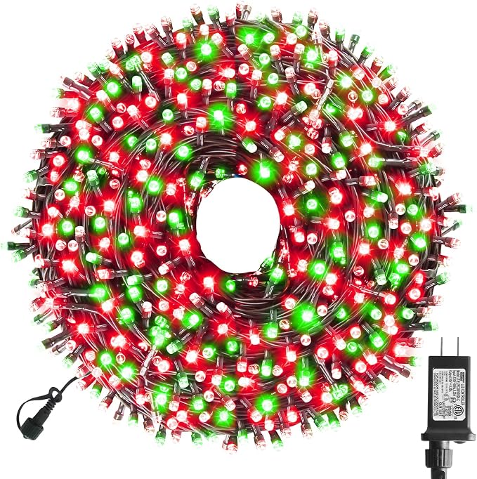 Christmas String Lights, 105ft 300 LED Christmas Lights 8 Modes | Memory Function & Timer- UL Certified - Outdoor Indoor Christma s Fairy Lights for Tree, Garden, Party, Wedding(Red + Green)