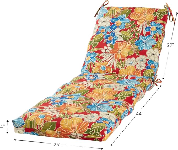 Outdoor Reversible Chaise Lounge Chair Cushion, Aloha Crimson