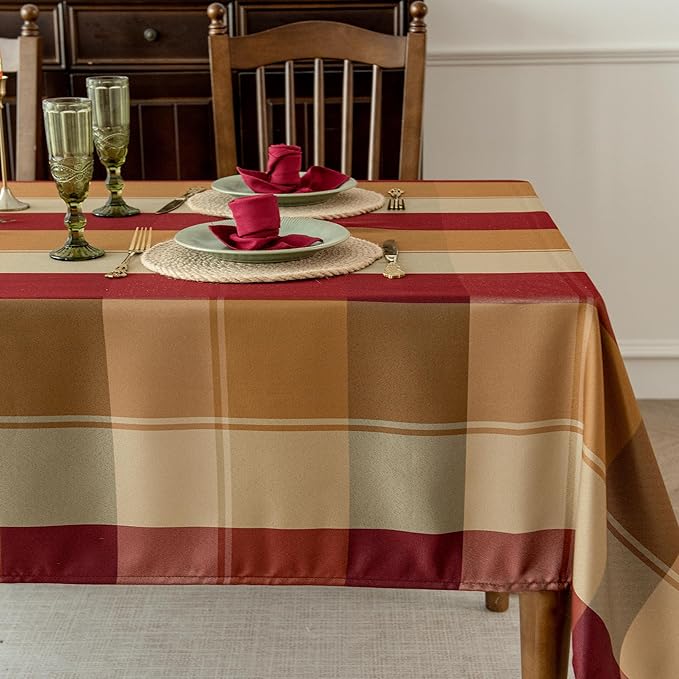 Rectangle Plaid Tablecloth for Thanksgiving, 60x84 inches Checkered Style Table Cloth Holiday Family Gathering Table Cover - Spillproof & Waterproof - Ideal for Indoor & Outdoor Use