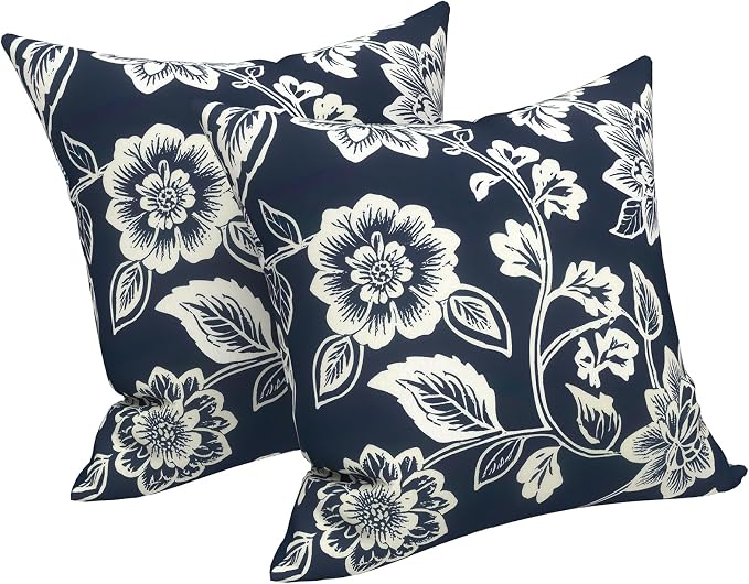LVTXIII Outdoor Pillow Covers 20x20 Inch, 2 Pack Large Square Throw Pillow Cases, Fade-Resistant Cushion Covers for Patio Furniture Sofa, Garden Porch, Elegant Vines Navy