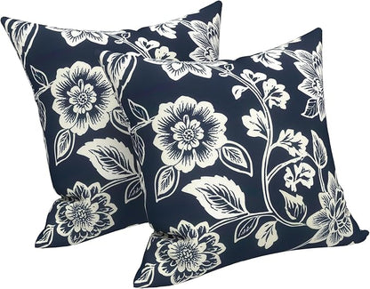 LVTXIII Outdoor Pillow Covers 20x20 Inch, 2 Pack Large Square Throw Pillow Cases, Fade-Resistant Cushion Covers for Patio Furniture Sofa, Garden Porch, Elegant Vines Navy