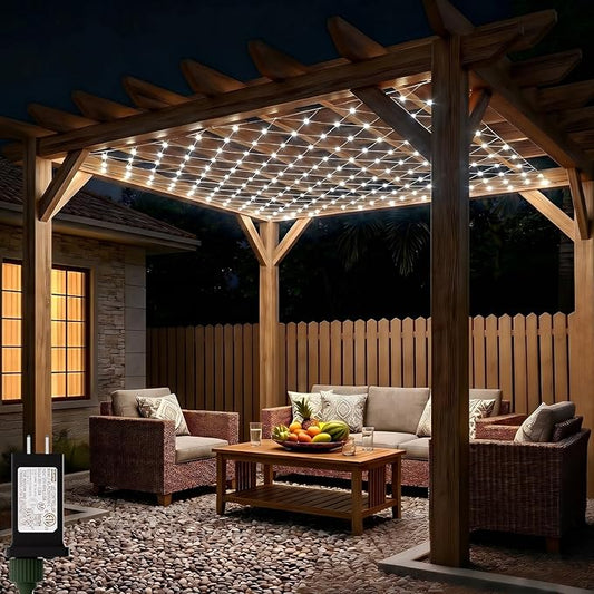 LitHome 10 x 10FT Gazebo Net Lights Outdoor, 280 LED Gazebo Lighting Waterproof, 8 Modes Connectable Net Lights with Timer, Cool White Christmas Mesh Light Plug in for Bushes, Pergolas, Garden Decor